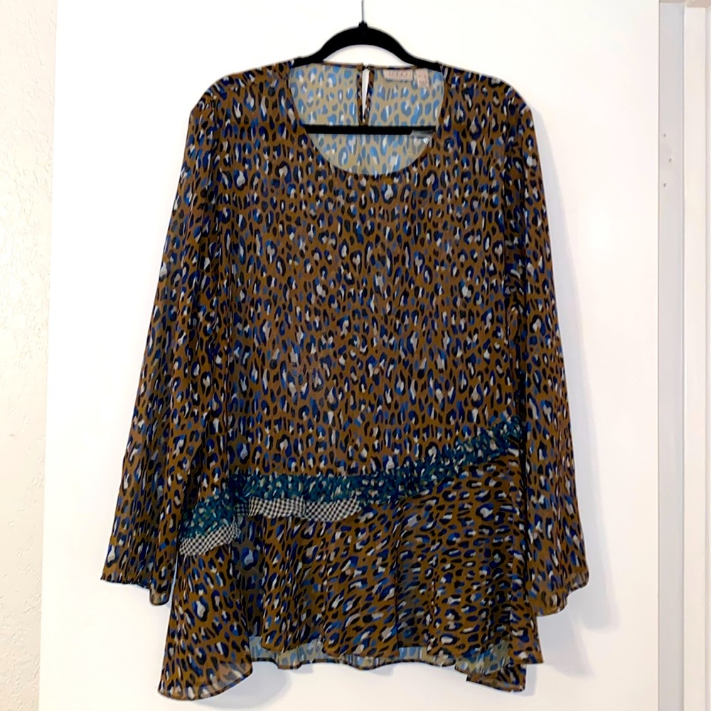 Logo Brand New Brown Leopard Blouse Size XL